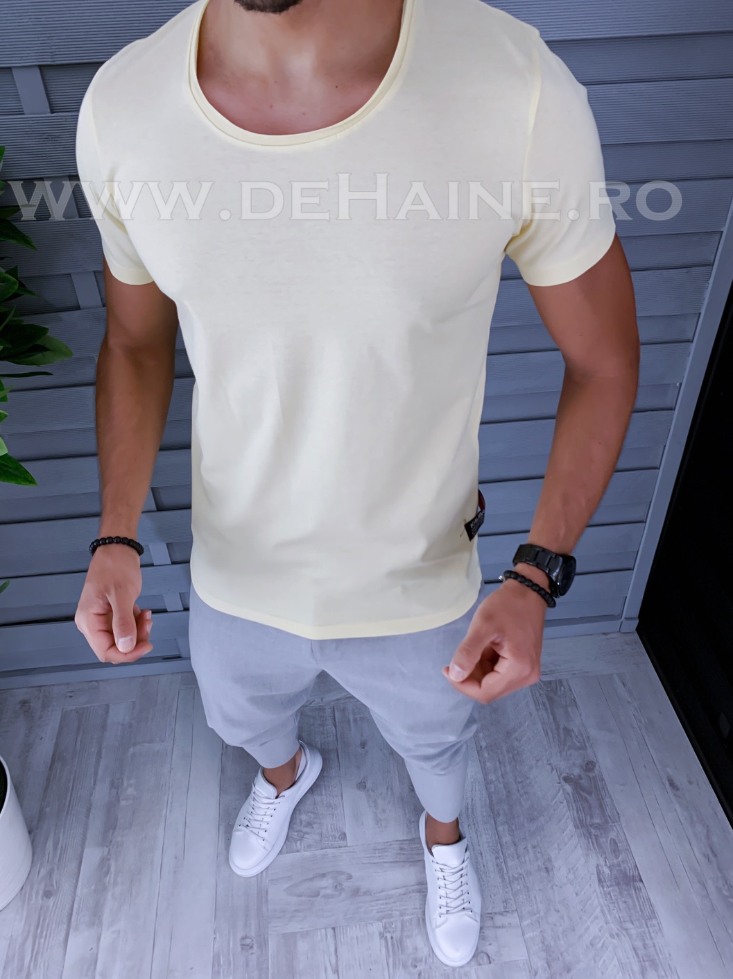 Tricou barbati galben deschis slim fit b1390 p4-2